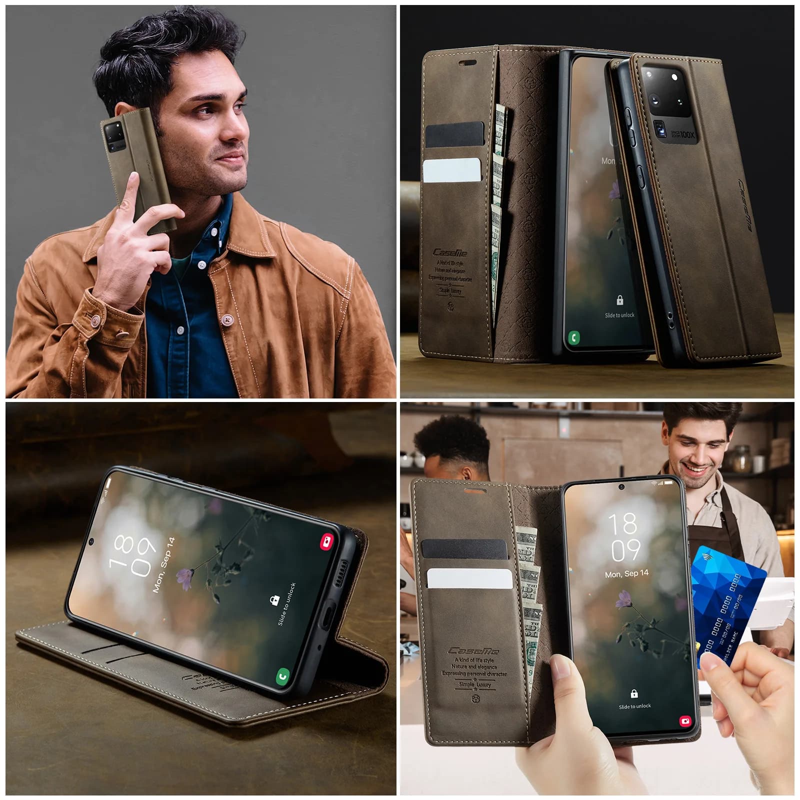 Caseme-033 For Samsung Galaxy S25FE S20 S21 S22 S23 S24 S25 Edge Plus Ultra Flip PU Leather Wallet Case Fold Card Slot Money Bag