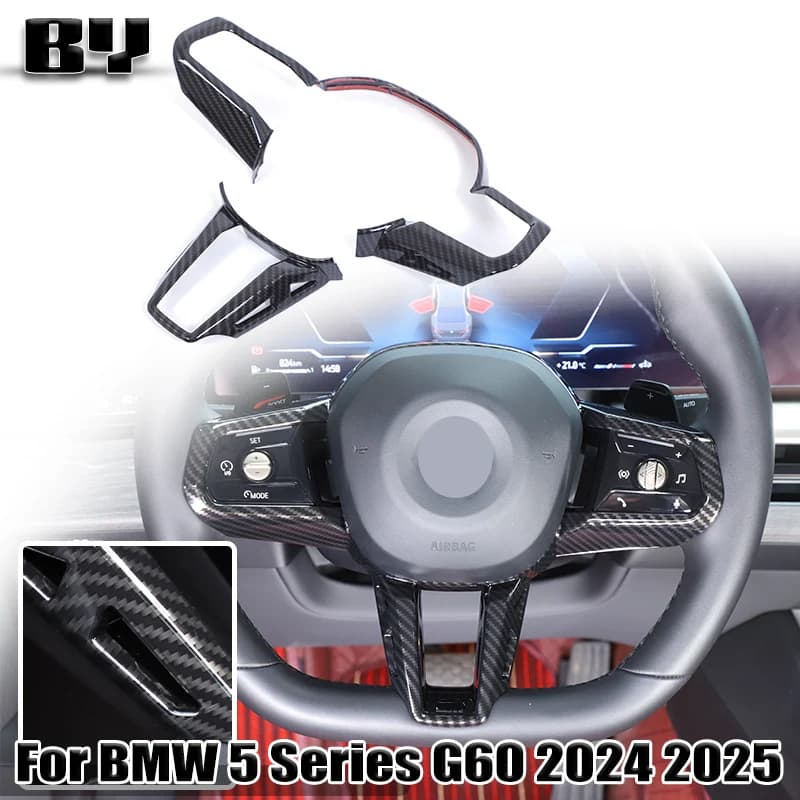 For BMW 5 Series G60 2024 2025 Sport version ABS Carbon Fiber Car Steering Wheel Frame Cover Trim Sticker Car Accessories