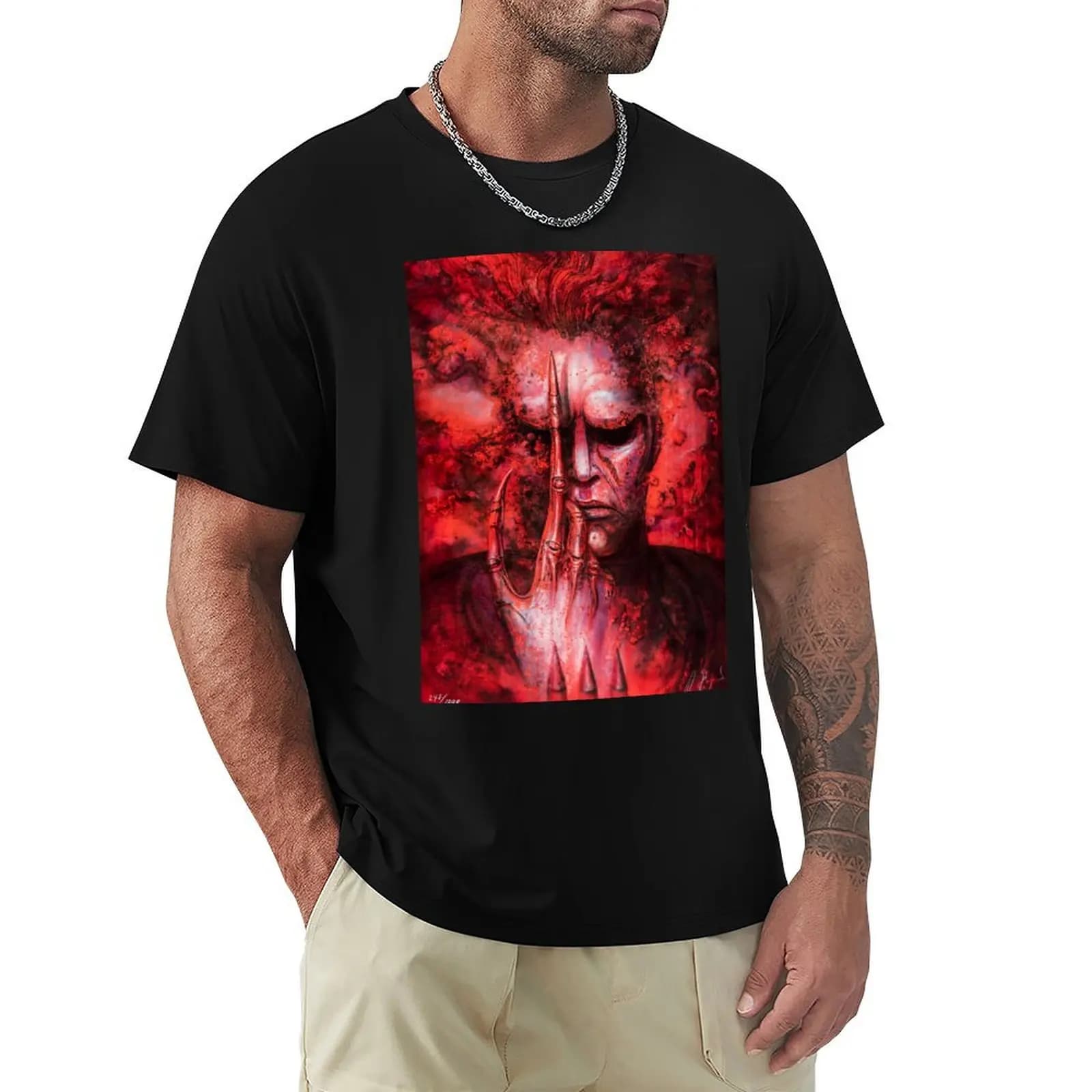 H R Giger T-Shirt Sports Casual Short Sleeve Cotton Tee