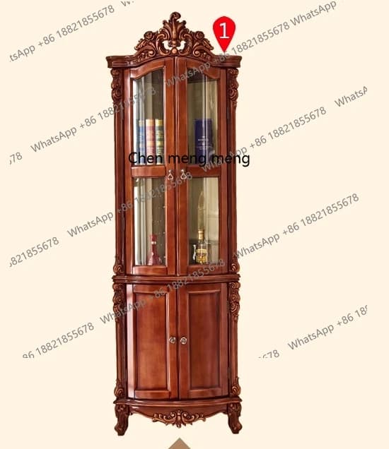 American light luxury solid wood double door carved decorative cabinet, living room glass storage display cabinet
