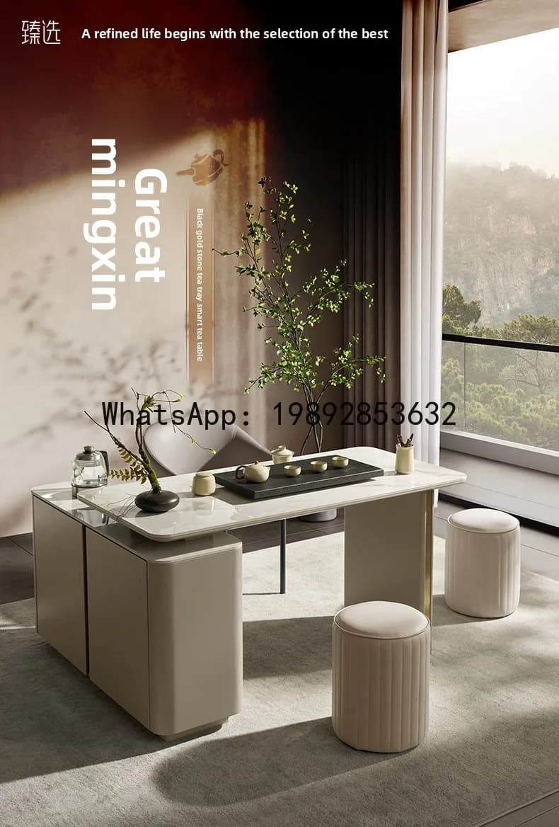 ZZ Home Luxury Multifunctional Smart Rock Slab Tea Table Dining Table Chair Durable