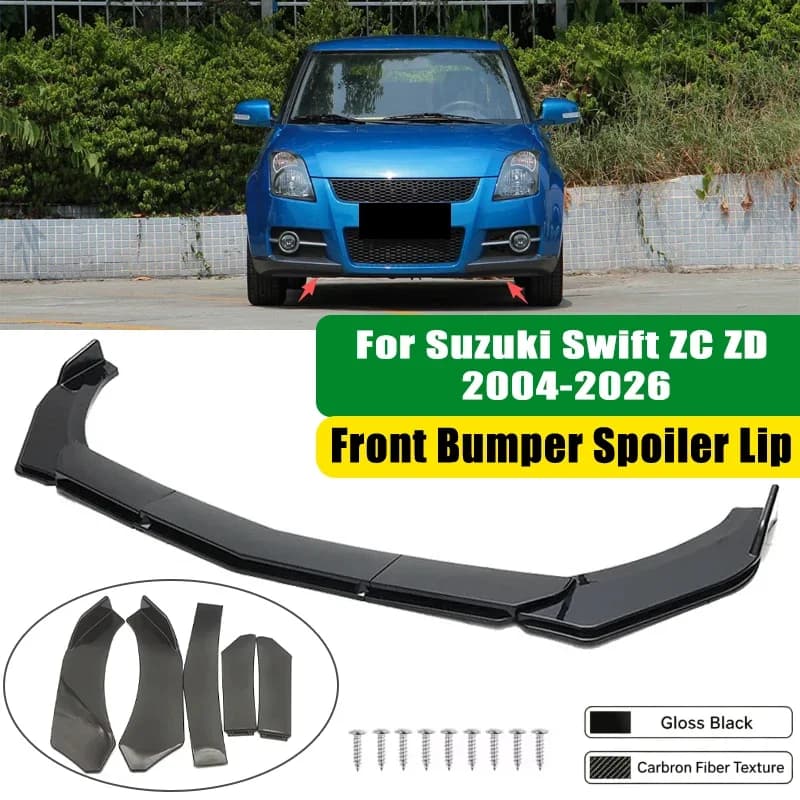 For Suzuki Swift ZC ZD 2004-2026 5Pcs ABS Car Front Bumper Lip Spoiler Splitter Body Kit Canard Tuning Accessories