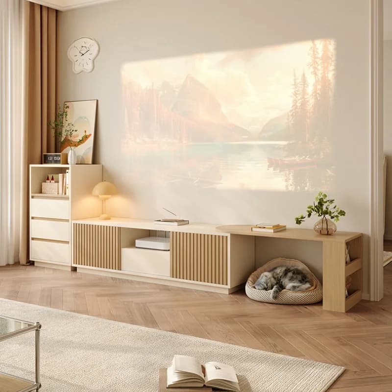 floor-to-ceiling retractable TV cabinet multifunctional high-end nordic home TV stand wooden meuble télé living room furniture