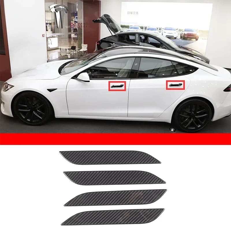 Real Carbon Fiber Car Door Handle Cover Trim Cover For Tesla Model S 2022-2023 Car Accessories