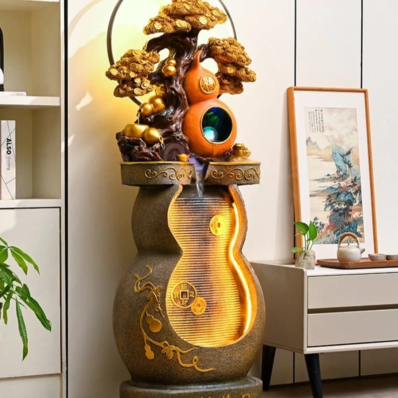 gourd flowing water makes money ornament circulating water living room feng shui wheel floor water feature