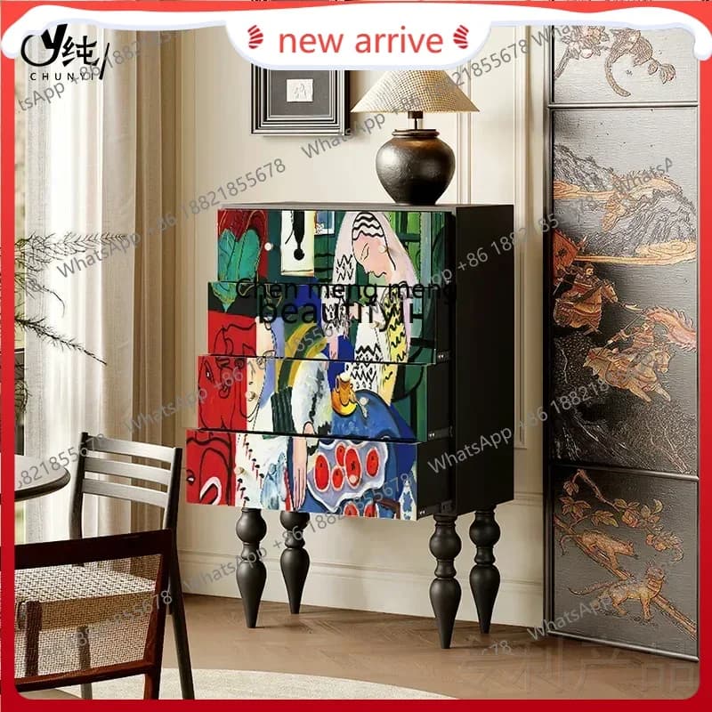 SS ss7486 French retro solid wood, abstract art painting custom storage cabinet entrance living room bedroom household vertical