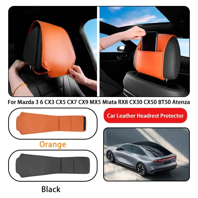 Leather Car Headrest Cover Anti-dirty and Wear-resistant For Mazda 3 6 CX3 CX5 CX7 CX9 MX5 Miata RX8 CX30 CX50 BT50 Atenza