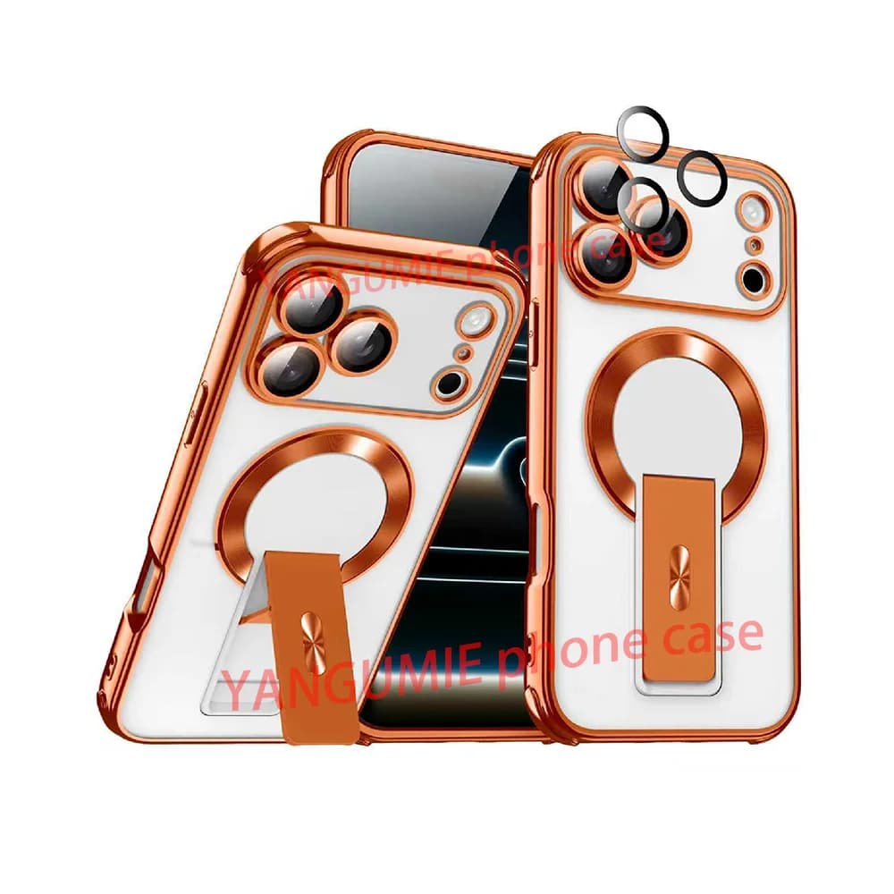 For Electroplated transparent magnetic bracket is suitable iPhone18 PRO MAX silicone phone case Apple 17 with lens film 16