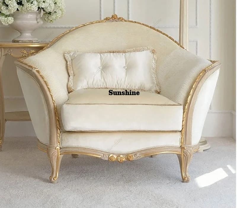 European-style French Antique Luxury Curved Wooden Royal Furniture Sofa Set Golden