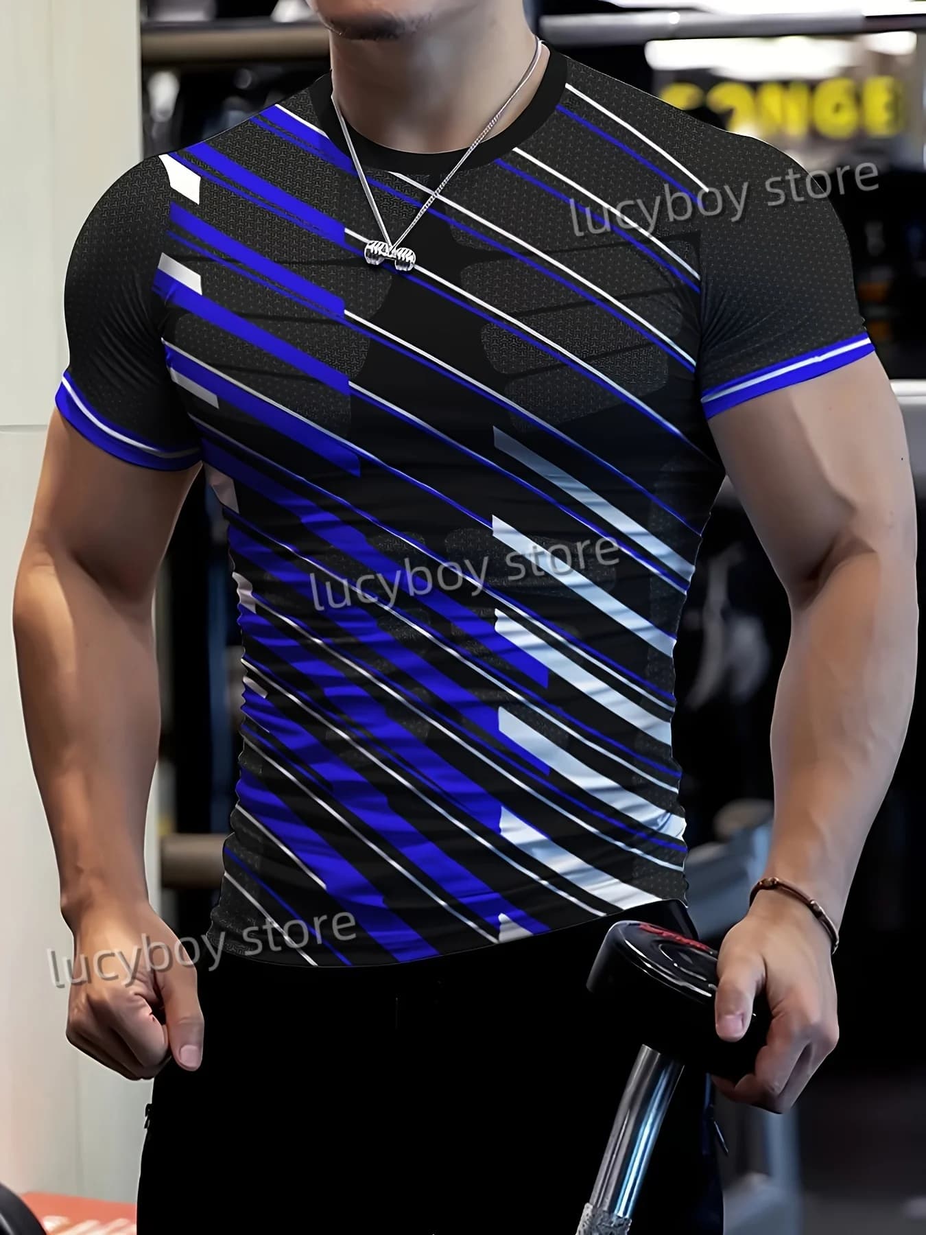 Muscle Training Gym Men T Shirt Oblique StripeSports Cycling Short Sleeve Tees Quick Drying Running  Men Oversized Clothing Tops