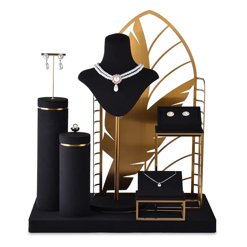 Luxury Black Jewelry Display Stand Gold Metal Display  Jewelry Ring Pendant  Necklace Display