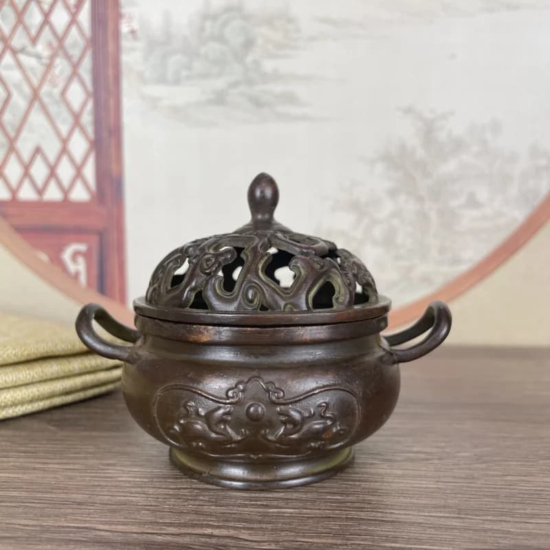 Open Lid Double-Eared Pixiu Incense Burner Ornament Retro Ring Incense Burner for Study Office Tea Room Aromatherapy Burner