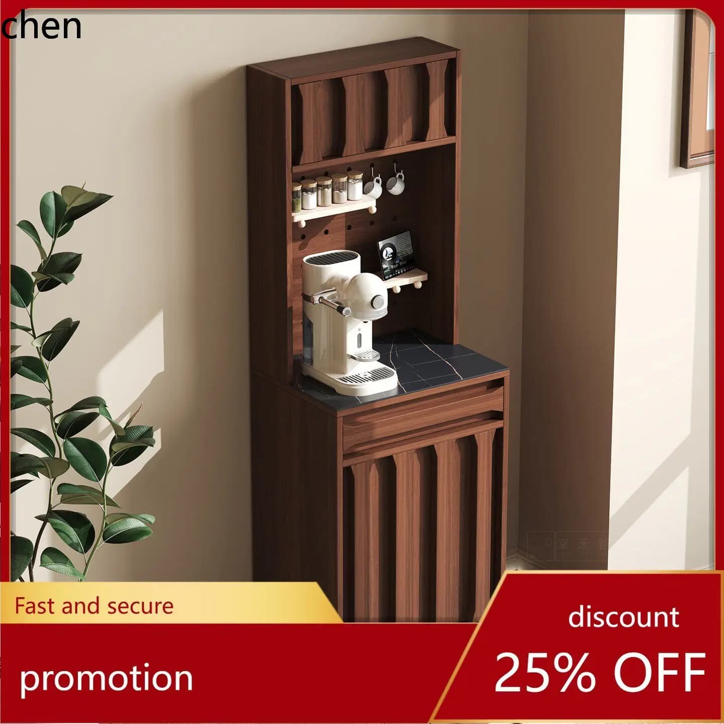 CZ Vintage-Style Solid Wood Sideboard with Integrated Sweeper Shelf for Small-Sized Living Rooms, Wall-Mounted Storage Cabinet