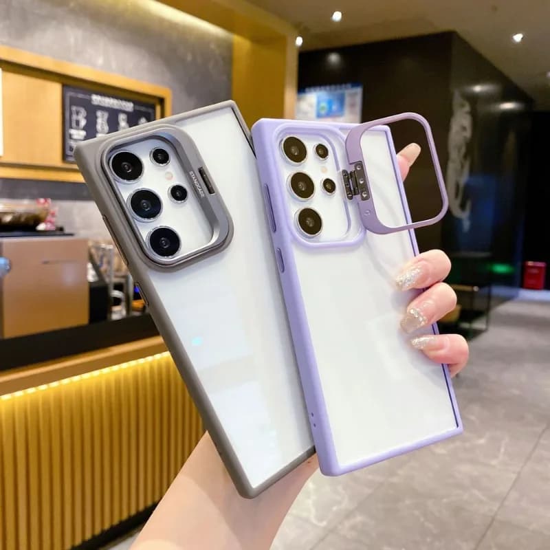 Phone Case For Samsung Galaxy S25 S24 S23 S22 Plus Ultra S23FE New INS Clear Plain Border Transparent Cover With Lens Holder