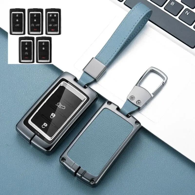 Zinc Alloy Leather Car Remote Key Fob Case Cover For Jeep Grand Cherokee L Wagoneer Key Shell Keychain