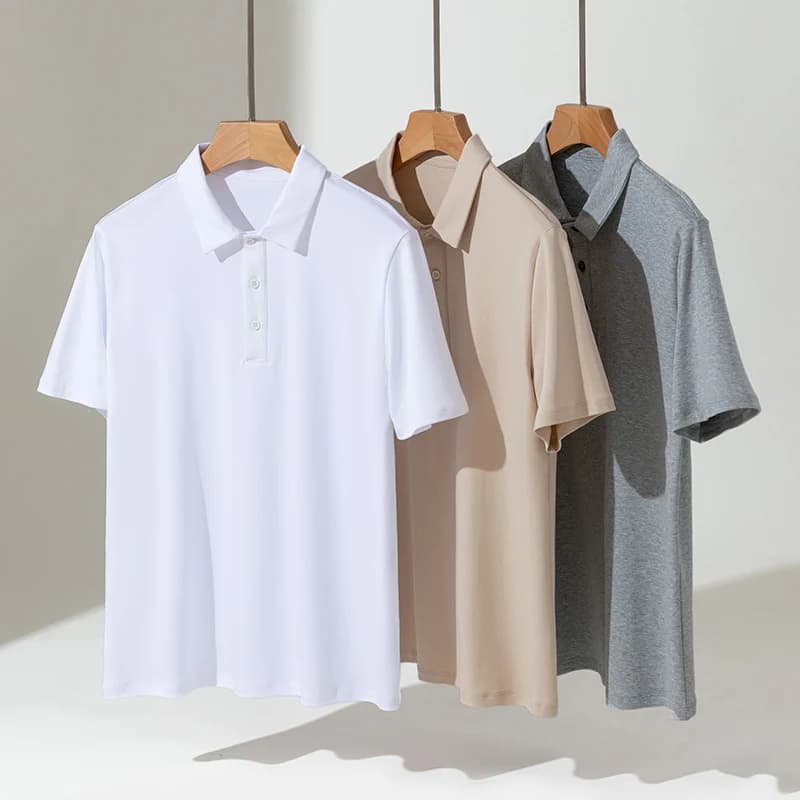 Summer New Men's 100% Cotton Knitted Short Sleeve T-shirt Lapel Solid Color Half Sleeve Business Casual Polo Shirt