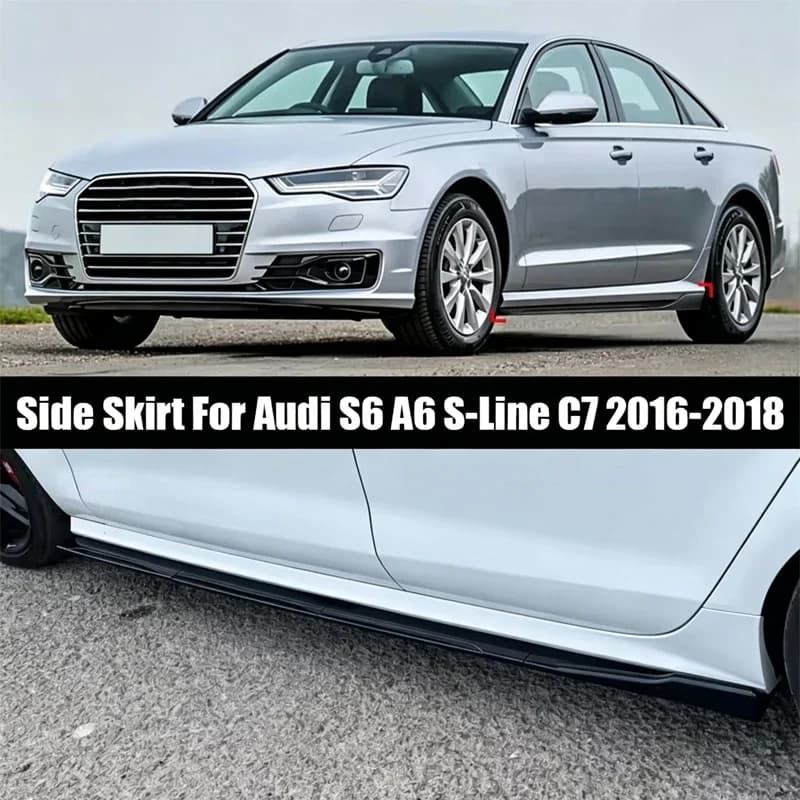 For Audi Accessories S6 A6 S-Line C7 2016-2018 Car Side Skirt Extension Rocker Panel Splitters Winglet Lip Body Kit Gloss Black