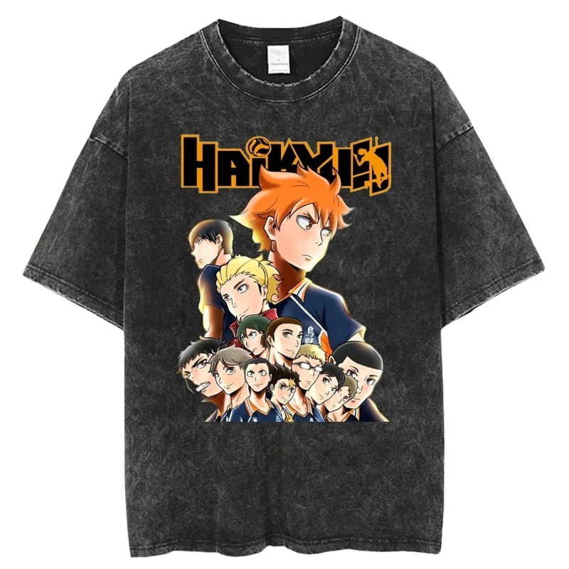 Punk Harajuku Man T Shirt Vintage Washed Fashion Hip Hop  Anime HaikyuuT Shirts Women Casual Streetwear Tees Tops