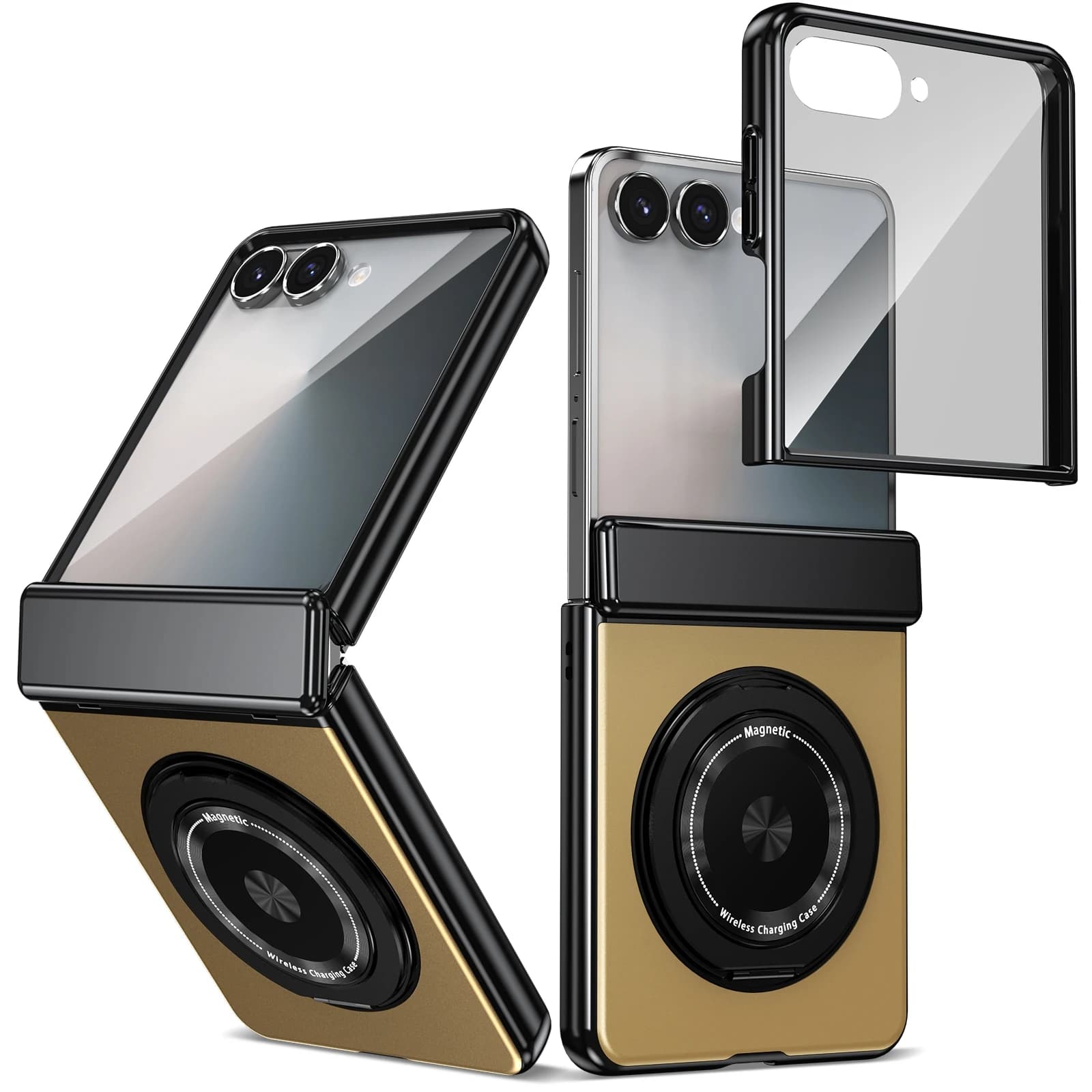 For Samsung Z Flip 8 360° Rotatable Ring Holder Front Glass Film Car-mounted Hinge Protection Anti‑fingerprint Shockproof Cover