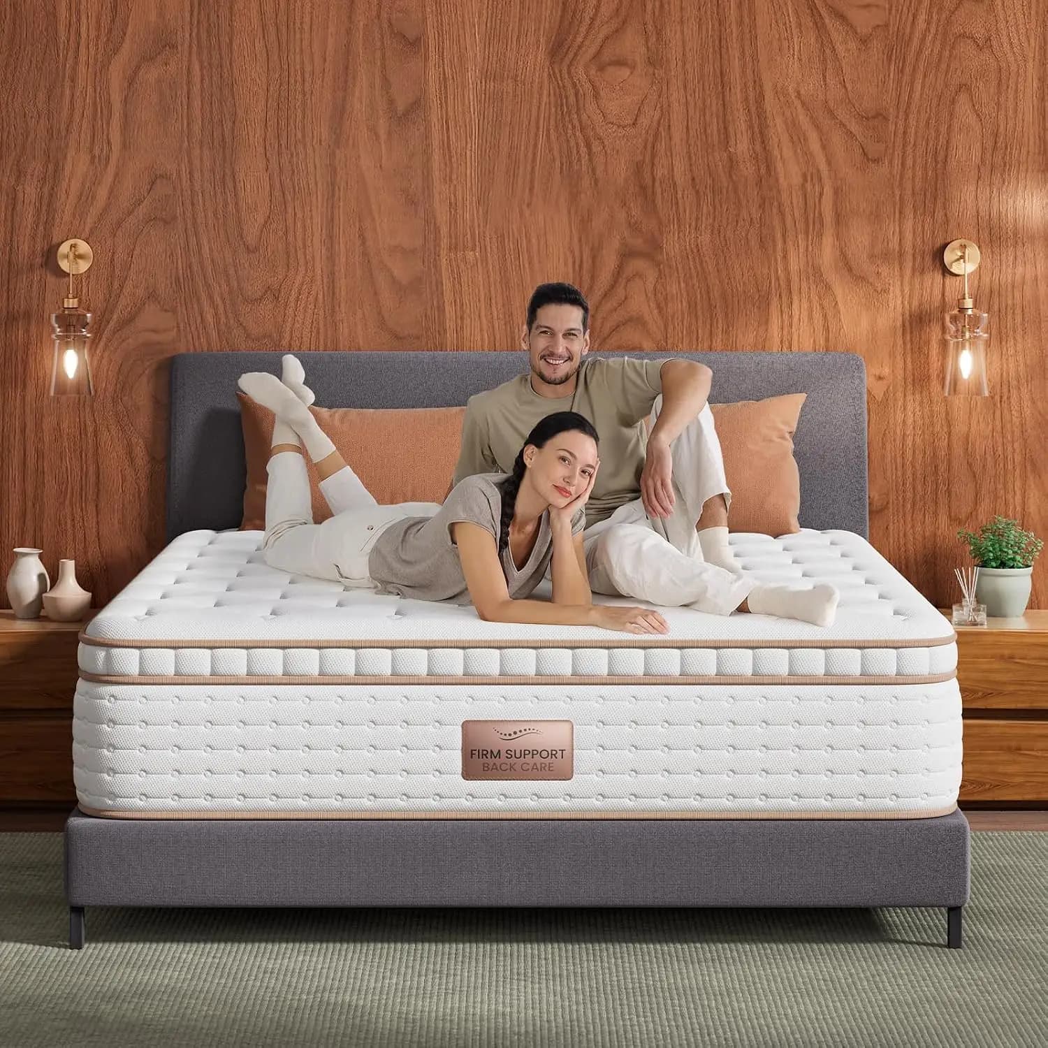 Firm King Mattress, 14 Inch Hybrid King Size Mattress with Low Motion Transfer and Orthopedic Lumbar Support