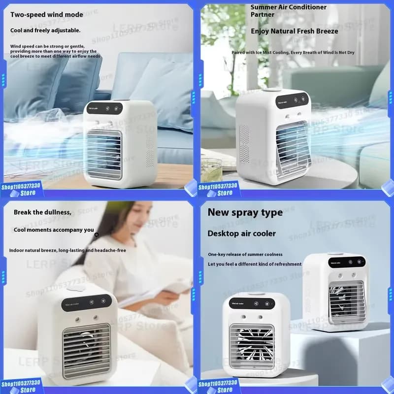 Portable 3 in 1 USB Air Cooler Fan with Water Mist Humidifier Function Mini Desktop Cooling Device for Home Office Travel Use