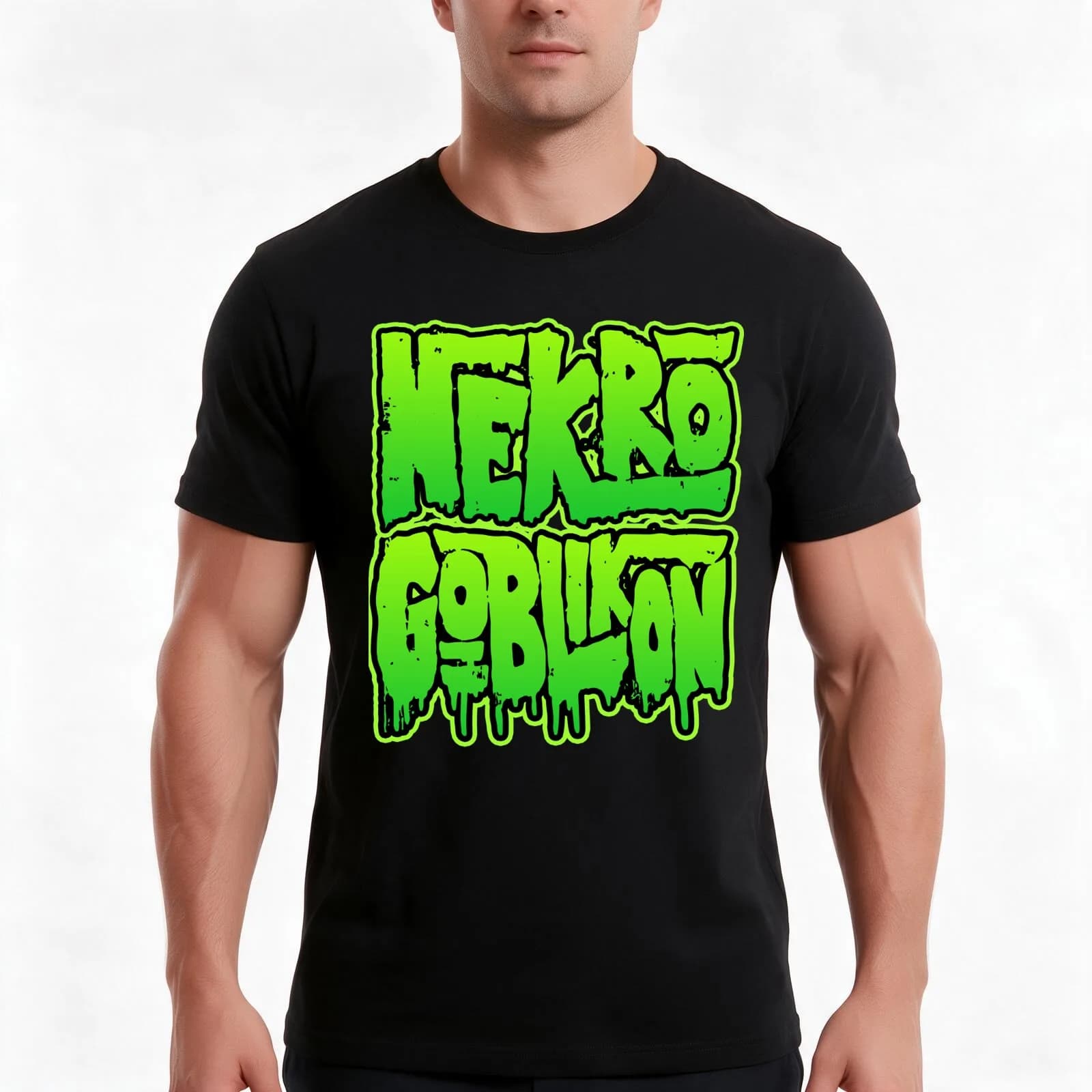 Nekrogoblikon Logo Slime Green T-Shirt, Summer Casual Cotton Tee, Oversized Streetwear Tops, Vintage Graphic Print, 100% Cotton