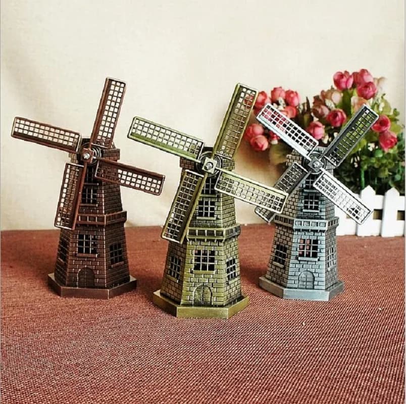 18cm(7") Antique Bronze Dutch Windmill Model Metal Crafts Figurine Decoration Articles Holland Windmill Home Ornaments