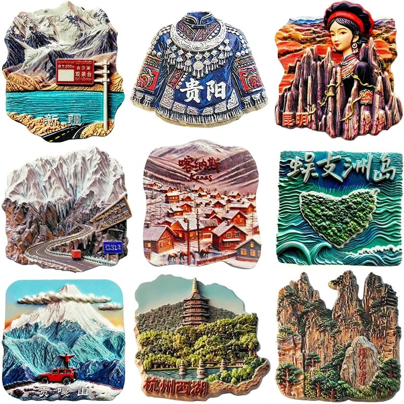 Asia China Fridge Magnets Xinjiang Kunming Hangzhou Travel Souvenir Landmark Refrigerator Sticker Home Kitchen Decor Gifts