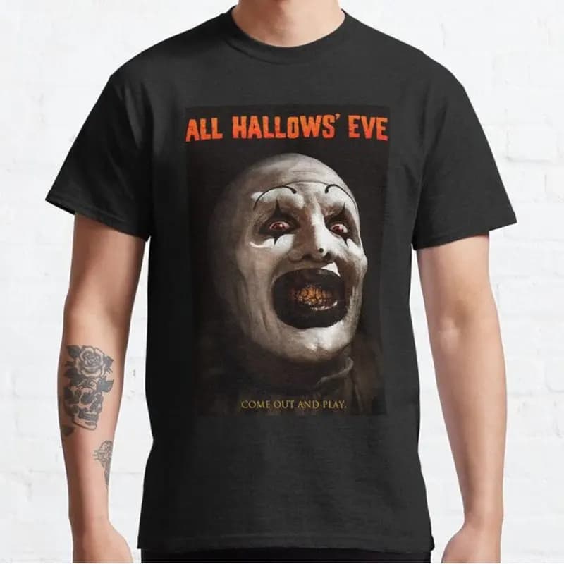 Retro Horror Movie Terrifier Art The Clown Killer Scary Halloween Gift T Shirt Short Sleeve Graphic clothes All size tops S-6XL