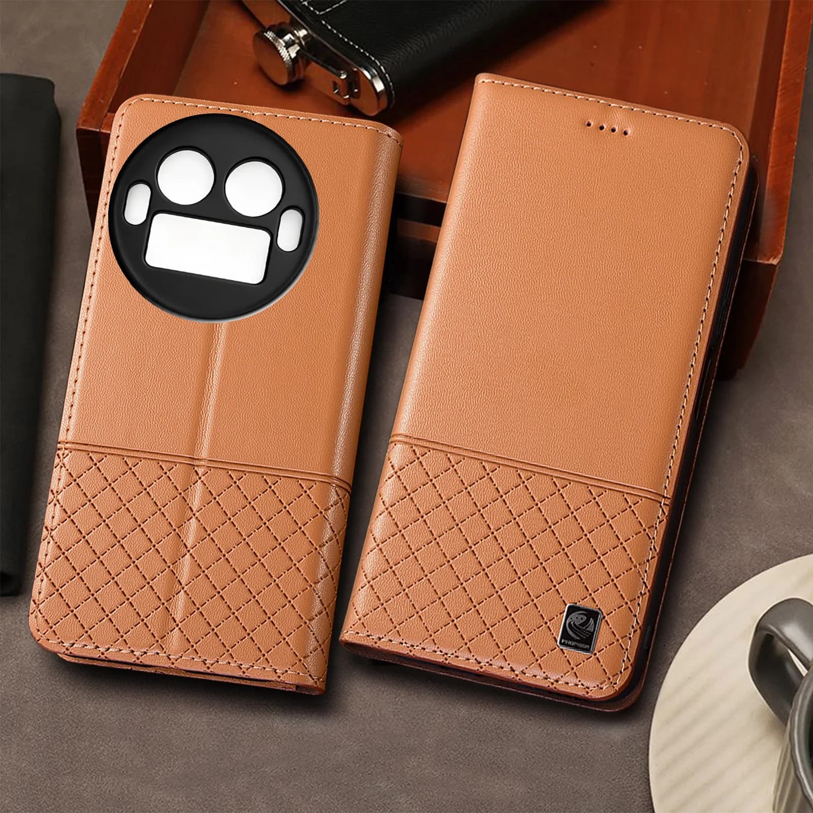Genuine Leather Phone Case For Realme GT 2 3 5 6 6T 7 7T 8 Pro Explorer Master Nappa Below Grid Pattern Flip Cover Case Cowhide
