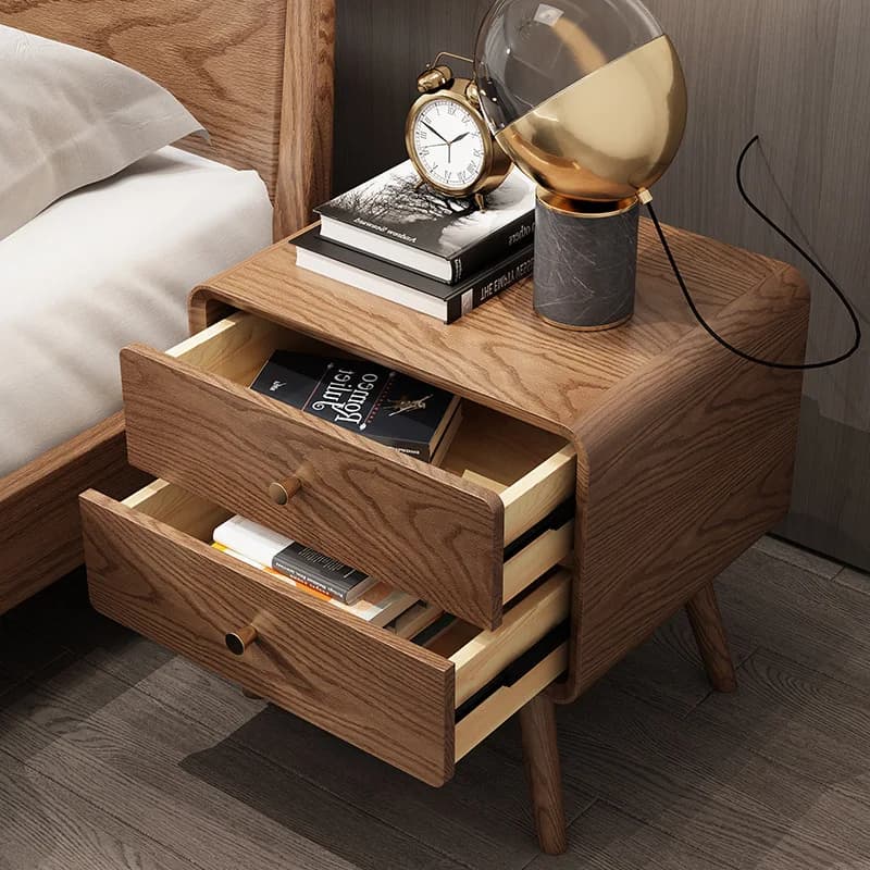 m Modern simple bedside table walnut color new Chinese two-pump bedside Nordic bedroom solid wood bedside m