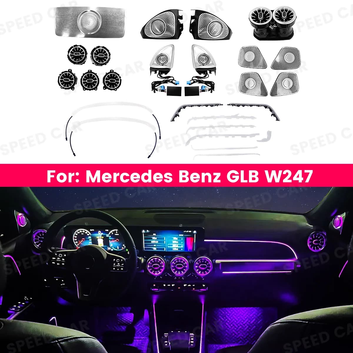 64 Color LED Glasses Box Speaker 4D Speaker For Mercedes Benz W247 X247 GLB Class Car RGB Roof Surround Horn Ambient Light Refit
