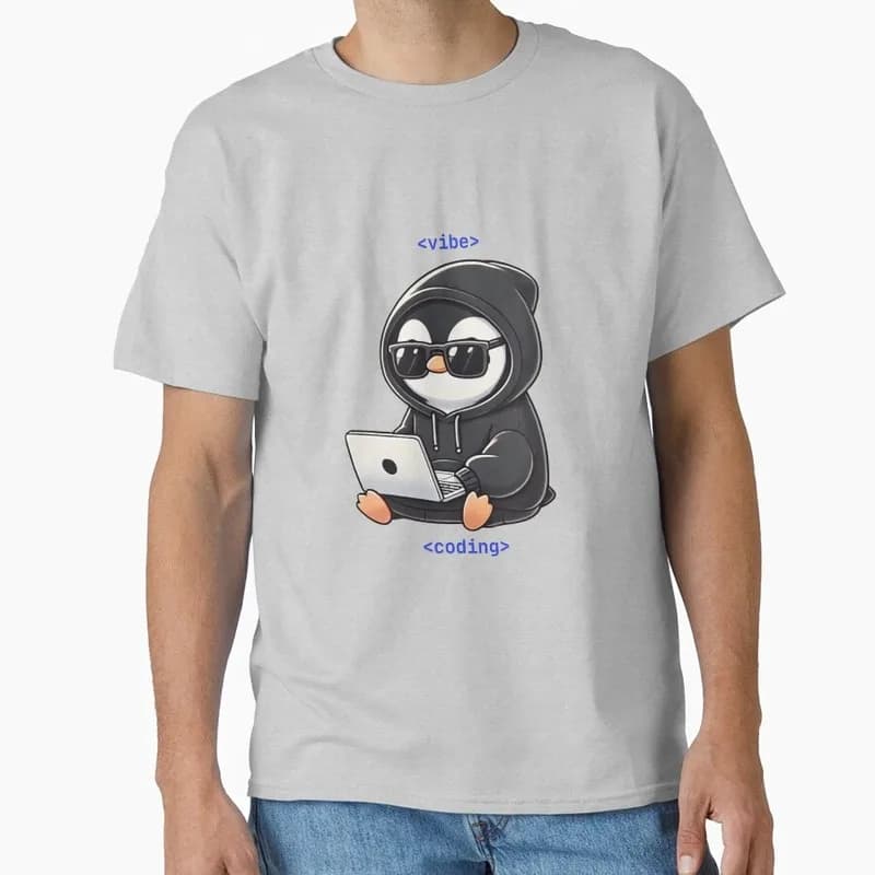 Tux is vibe coding Linux Operating System Graphic T‑Shirt Short Sleeve Tees Geek IT Developer Fan Gift Streetwear S-6XL