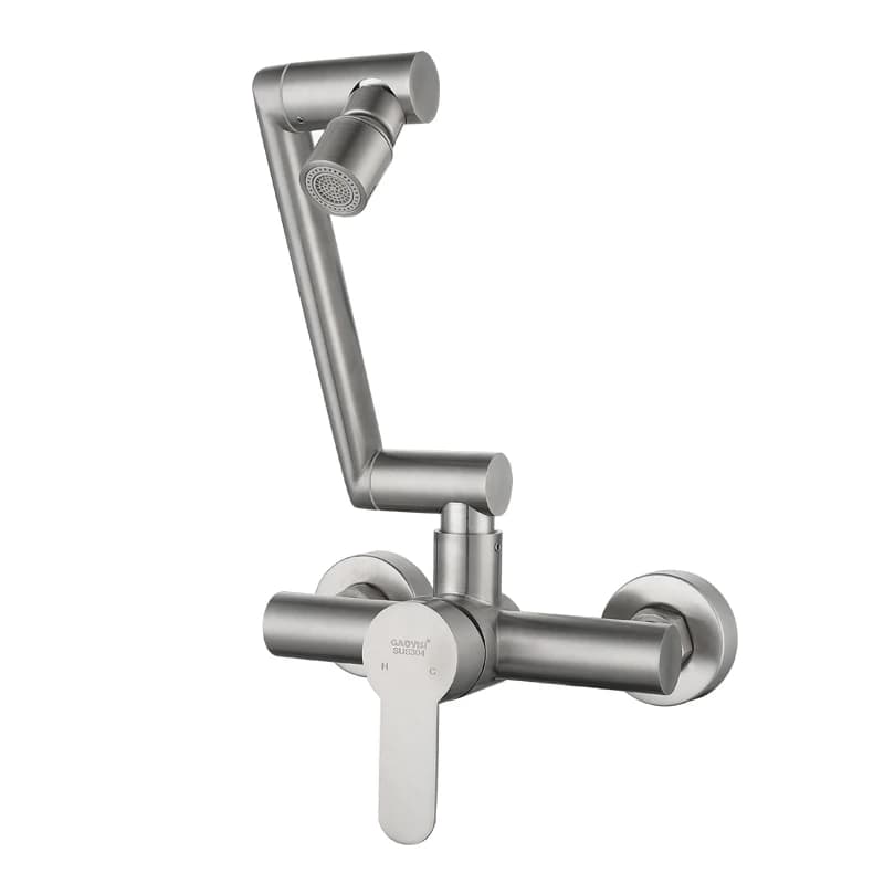 Stainless Steel Foldable Basin Faucet Wall Mounted Bathroom Kitchen Sink Washbasins Cold Hot Water Mixer Tap 360 Degree Swivel