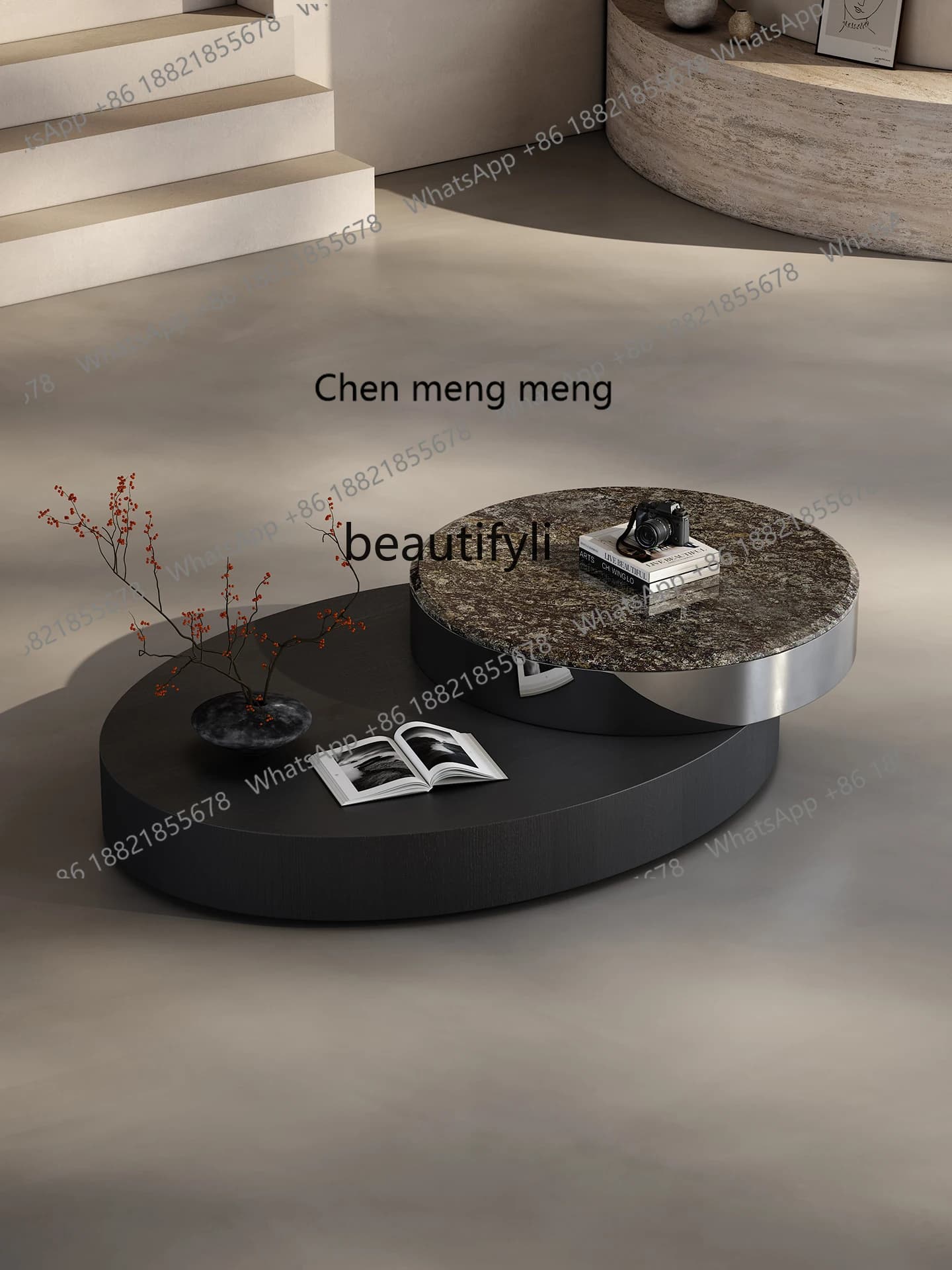 X  Minimalist, rotating coffee table living room home, new light luxury modern high-end sense, coffee table