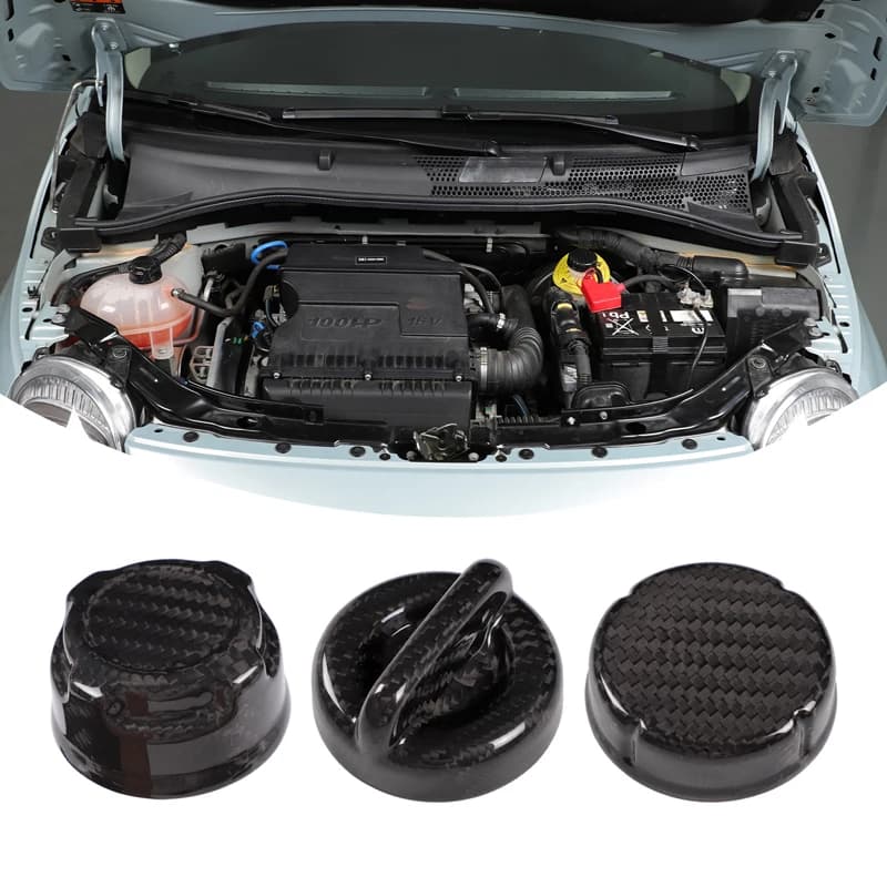 Real Carbon Fiber Car Engine Oil Filler Cap Brake Fluid Reservoir Oil Cap Cover Trim for Fiat 500 500C Abarth 595 695 2012-2026
