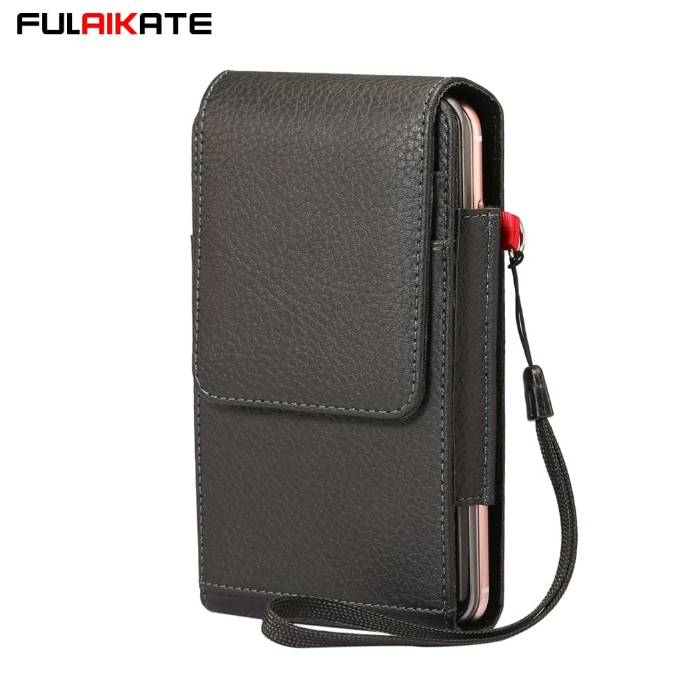 FULAIKATE 2 Layers Men's Phone Bag Waist Mobile Pouch Hanging on Belt Lanyard Card Pocket 5.5" 6.3" 6.5" 6.7" Universal Holster