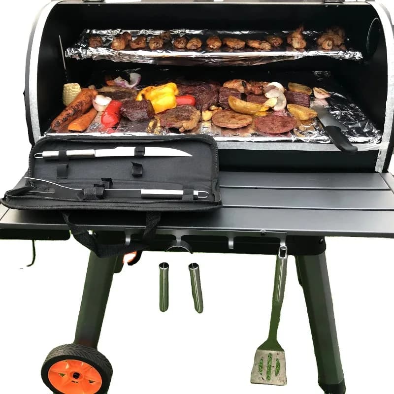 Outdoor Garden Wood Pellet BBQ Grill Barbecue Pellet Smoker with Upgrade Digital Temperature Controller for Camping