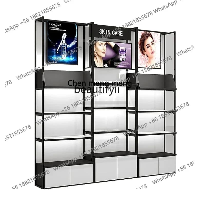 xzCosmetics Display Skin Care Film Rack White and Black Beauty Shop Shelf Makeup Display Rack