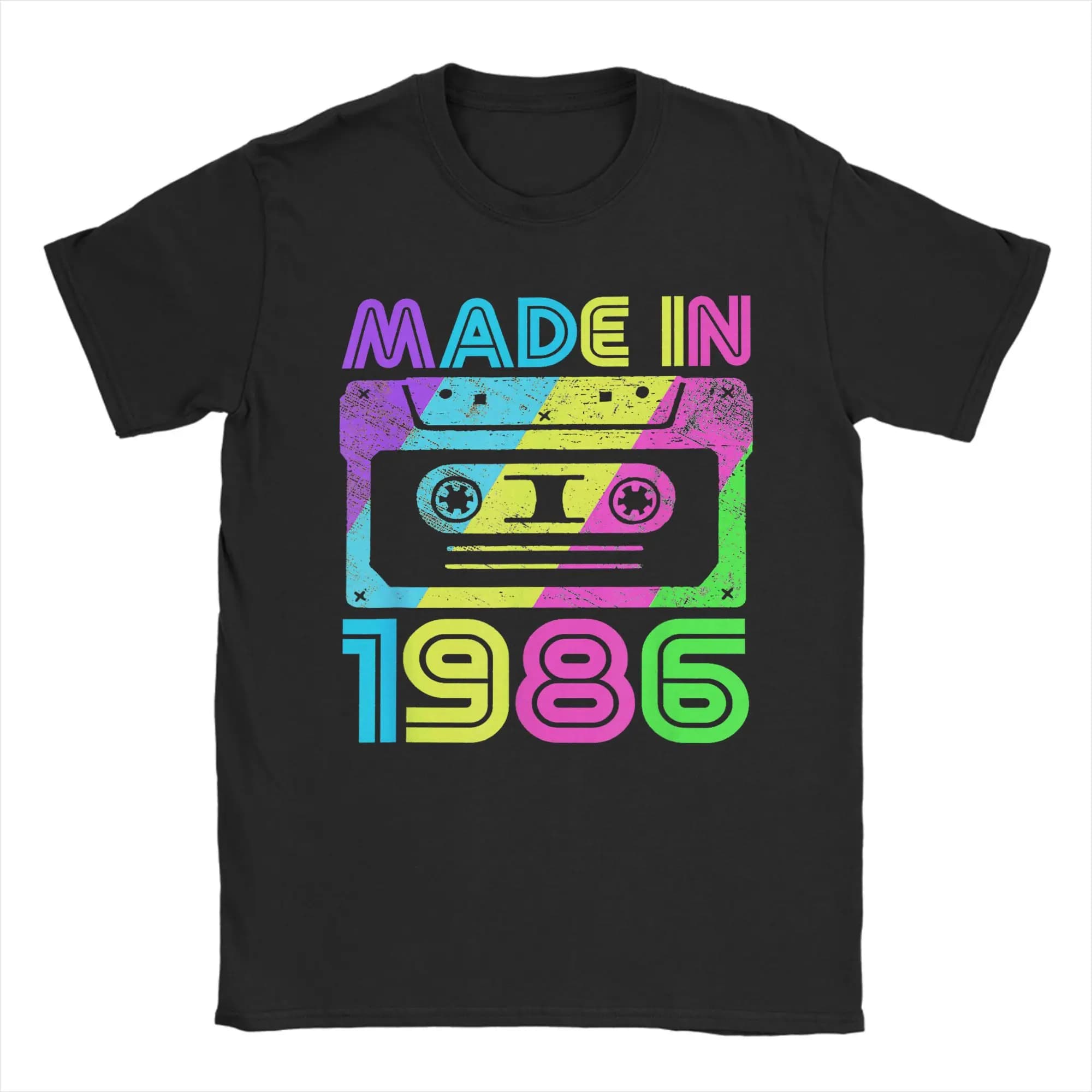 Made In 1986 Cassette Birthday 80s T Shirts Men's  Pure Cotton Cool T-Shirt Round Neck  Tee Shirt Short Sleeve Clothes Summer