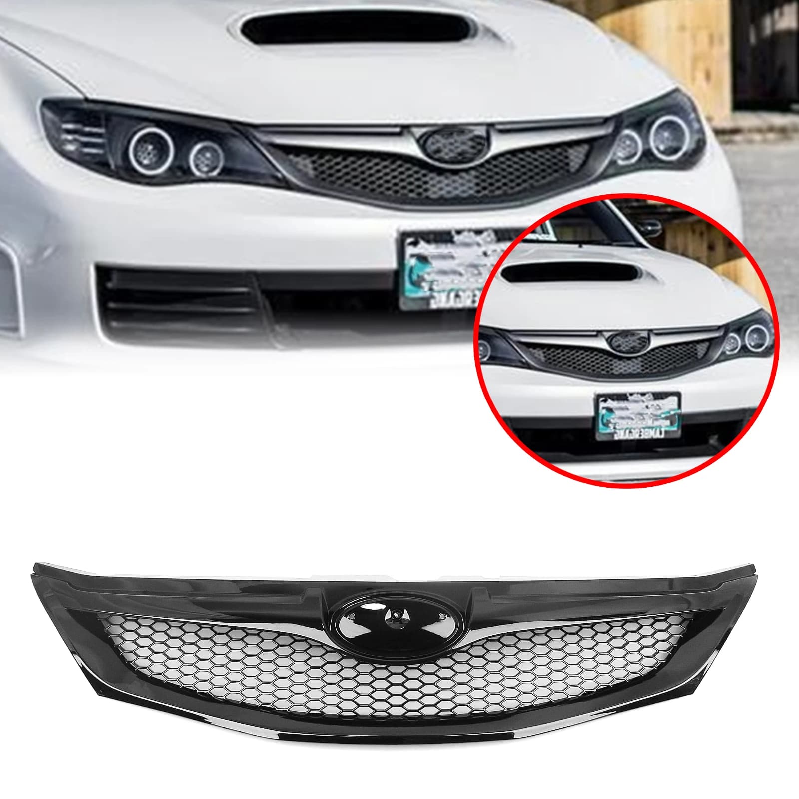 Front Grille Grill For Subaru Impreza 10TH WRX STi Hatchback 2008-11 Carbon Fiber Look/Gloss/Matte Black Upper Bumper Hood Mesh