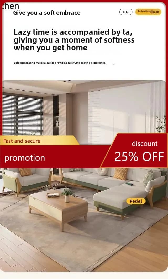 ZML Fabric Sofa Living Room Modern Simple Solid Wood Vintage Style Sofa for Small and Large Apartments