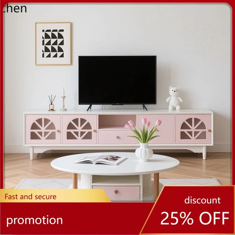HT solid wood paint TV cabinet coffee table combination modern simple living room floor TV cabinet