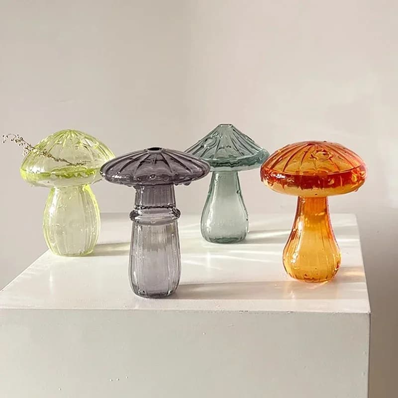 Modern Originality Decoration Crafts Nordic Simple Transparent Mushroom Decoration Crafts Glass Vase Home Decor Estátua FYFM