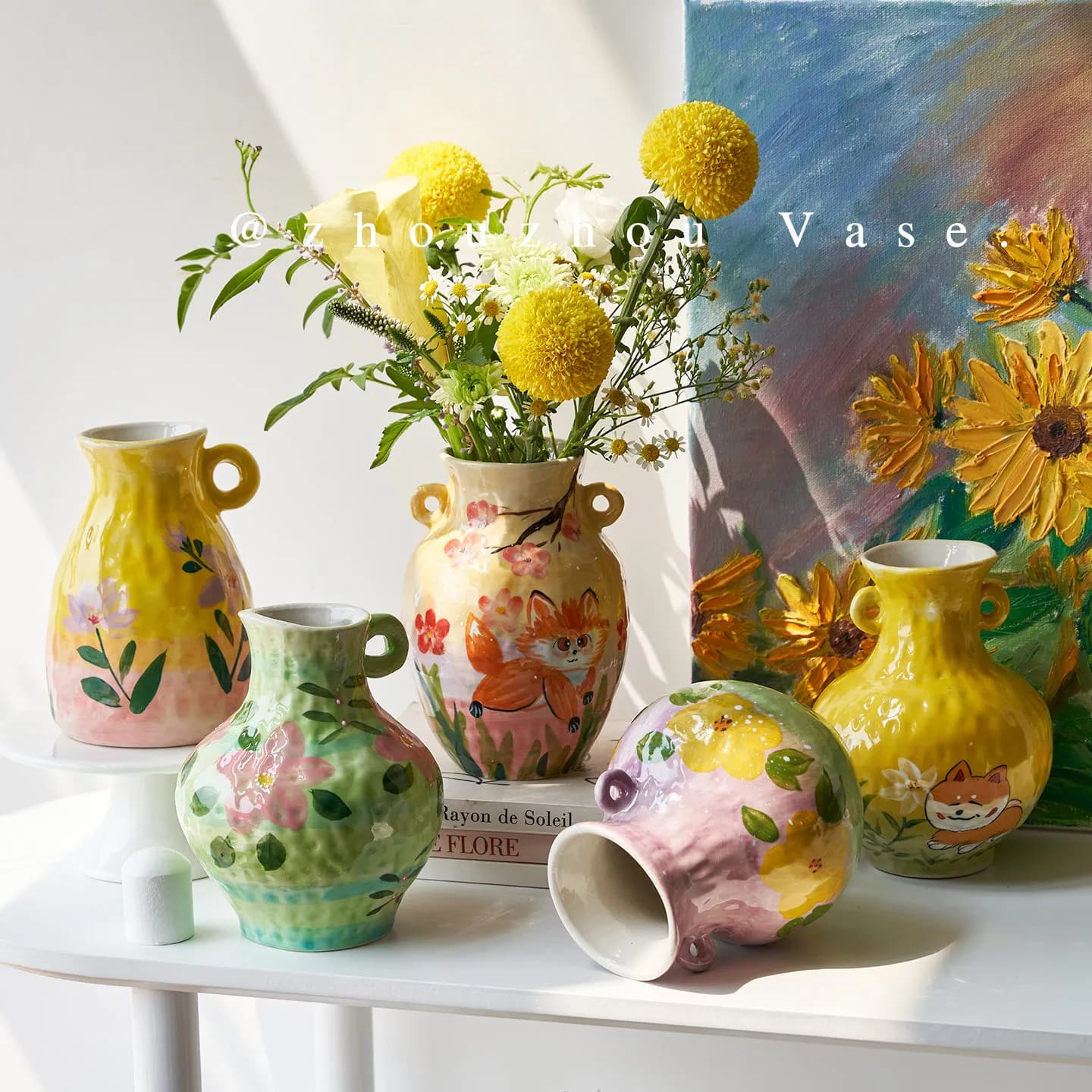 YFY New Chinese-style retro light luxury oil painting style hand-painted ceramic vase high-end water-feeling  vase living
