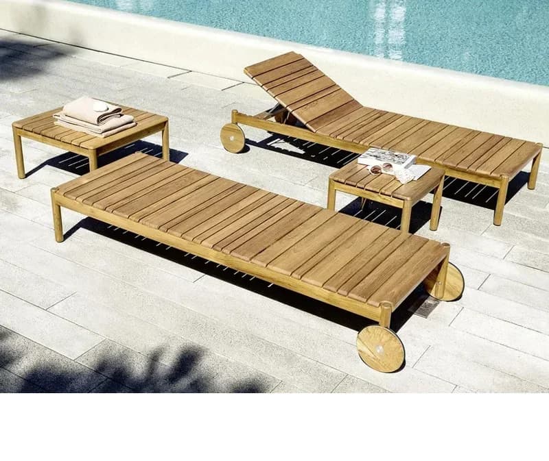 'Luxury Beach Hotel Outdoor Loungers Bed Wooden Bed Swimming Pool Chairs Double Garden Aluminium Modern Teak Wood Sun Lounger