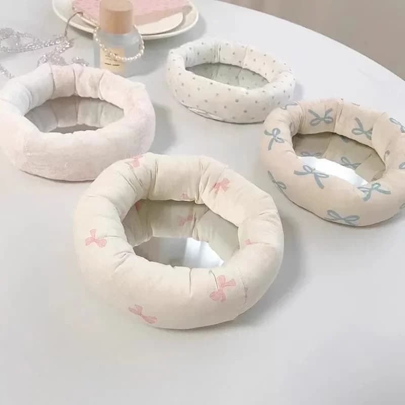 Round Cotton Makeup Mirrow Bathroom Korean Pink Bow Mirror Home Bedroom Decor Jewelry Display Rack Jewelry Storage