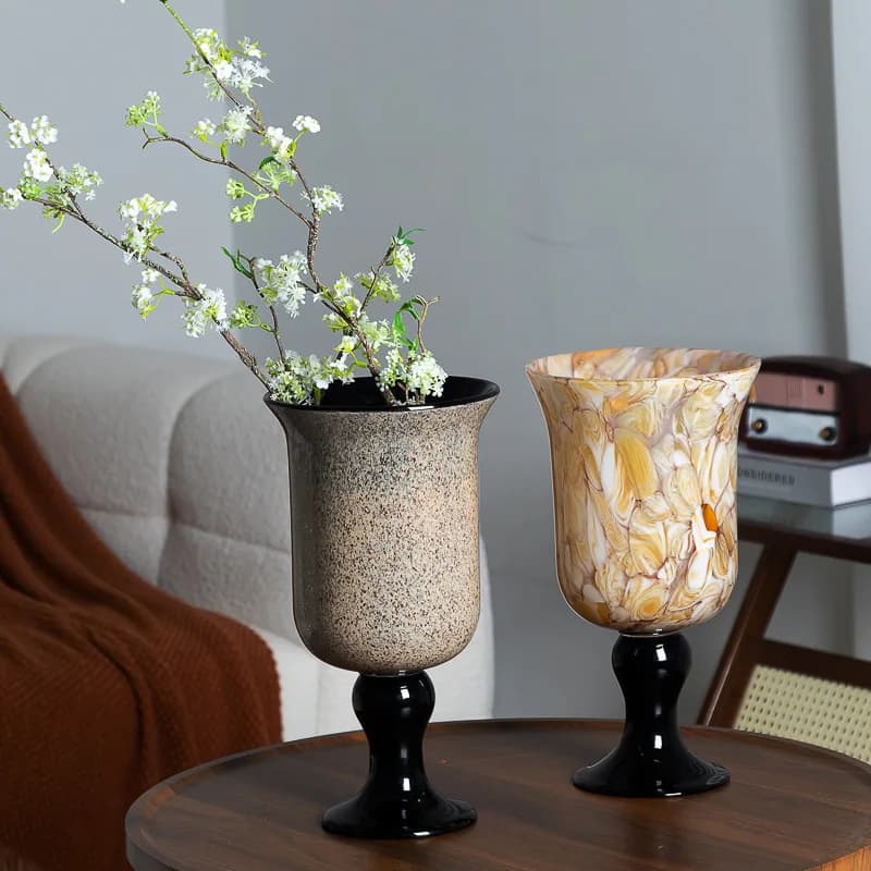 Modern High-end Art French Retro Texture High-footed Handmade Antique Lamp Flower Arrangement Vase Home Decoration Ornament