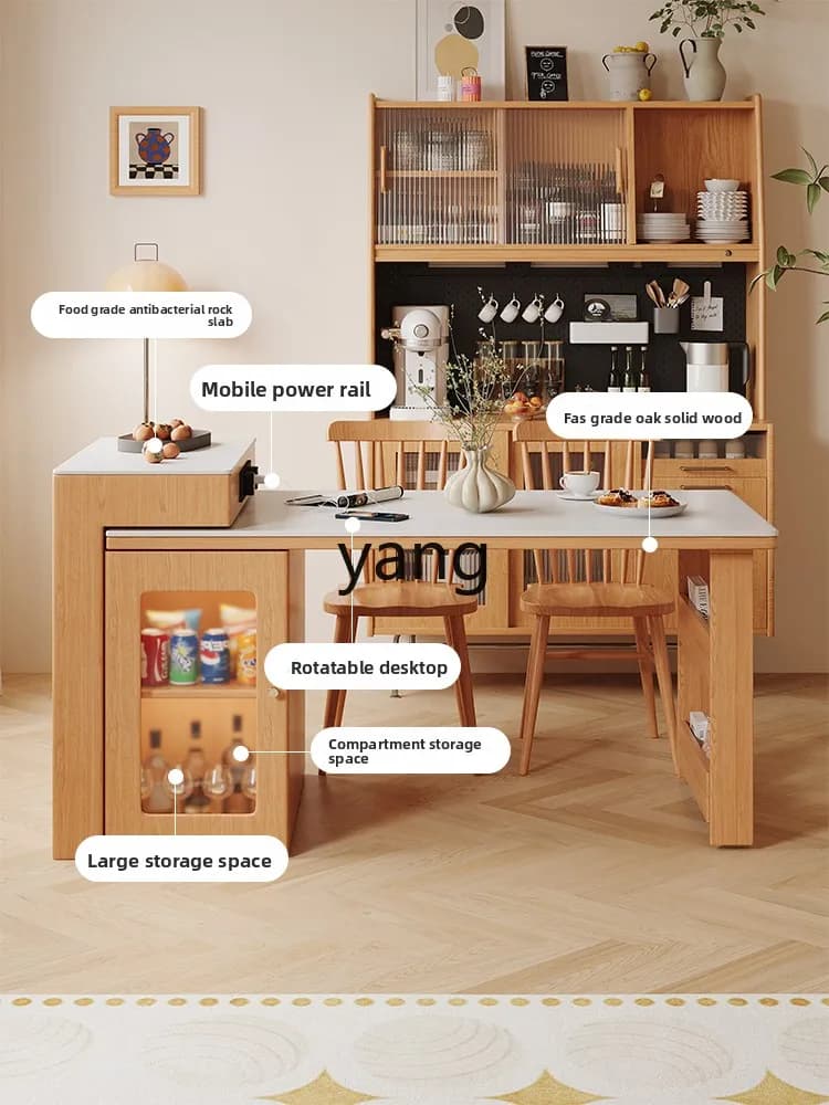 LH all solid wood rock slab island platform multi-functional log cream wind rotatable island table integrated