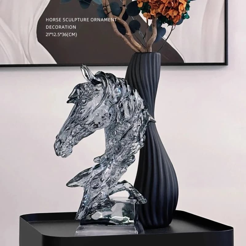 Crystal Textured Horse Head Figurine Home Decoration Living Room Bedroom Desktop Decoration Ornaments Resin Crystal Craft